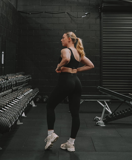 Passion High Waisted Scrunch Leggings, paired with the Passion Sports Bra.